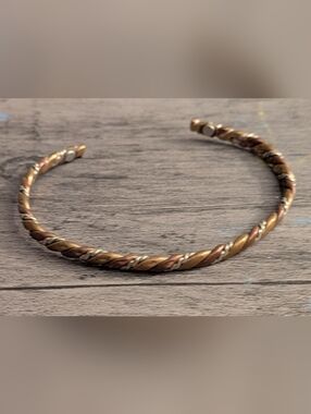 Sergio Lub Twisted Open Cuff Bracelet - Gold, Bronze & Silver Magnetic Healing‎